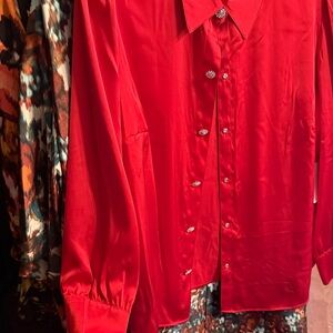 CeCe Vibrant Red Satin Top